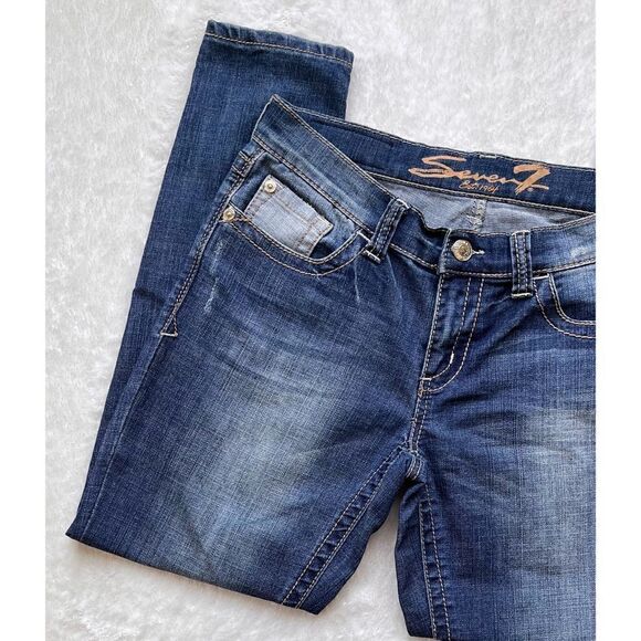 Seven7 Skinny Easy Fit Jeans with Embellished Embroidered Back Pockets, Size 6 - Picture 5 of 13